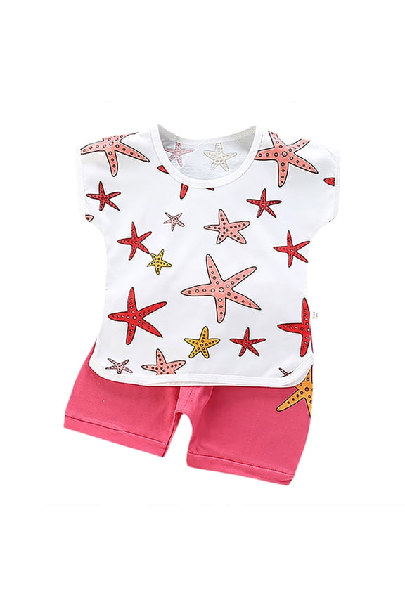 Toddler Girls Outfits Short Sleeve Graphic T Shirt Shorts Set Kids Dailywear 2pcs Set
