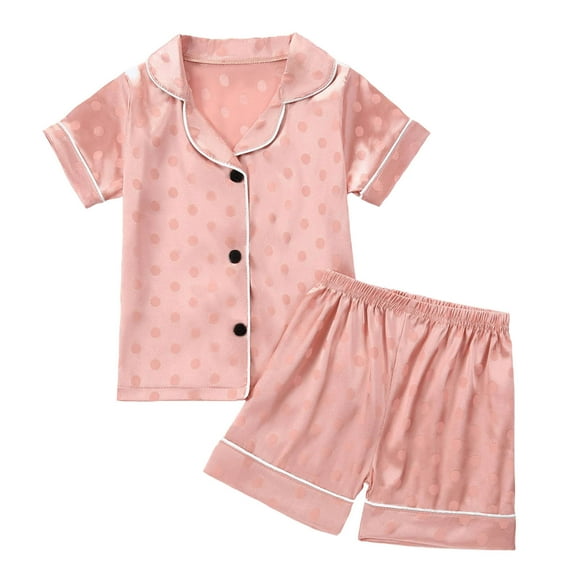 Hienoo Toddler Girls Pajama Set Polka Dot Short Sleeved Top Shorts Outfits Sleepwear Pjs