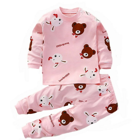 Hienoo Toddler Girls Pajamas Cartoon Animal Long Sleeve T-Shirt and Pants Sleepwear, Sizes 3M-7Y
