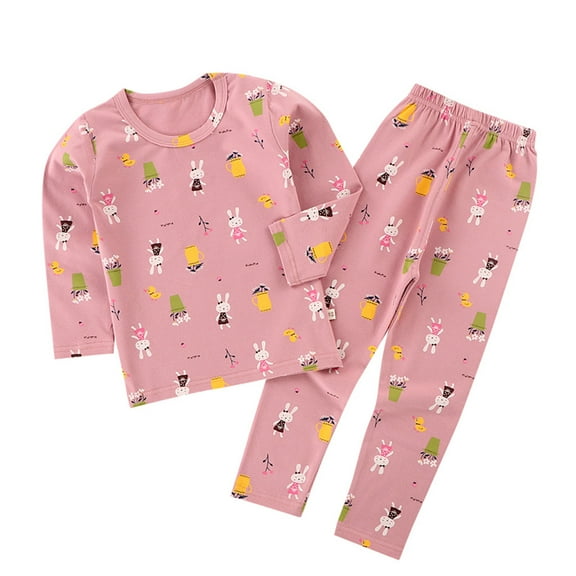 Hienoo Toddler Girls Pajamas Cartoon Long Sleeve Top Pants Sleepwear Set, 2-Piece