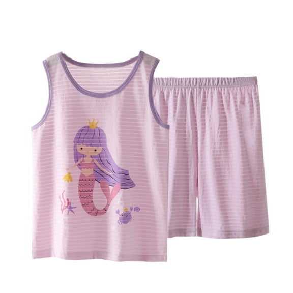 Hienoo Toddler Girls Pajamas Cartoon Print Tank Top Shorts Breathable Homewear, Sizes 3-4T