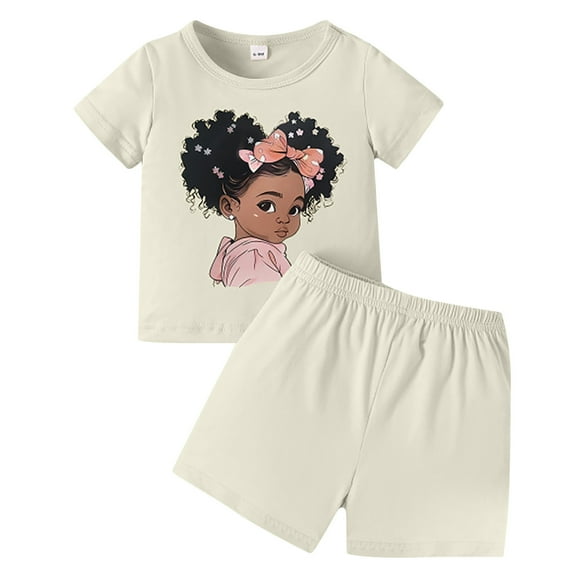 Hienoo Toddler Girls Pajamas Cartoon Short Sleeve T-Shirt & Shorts Sleepwear, Sizes 3-4T