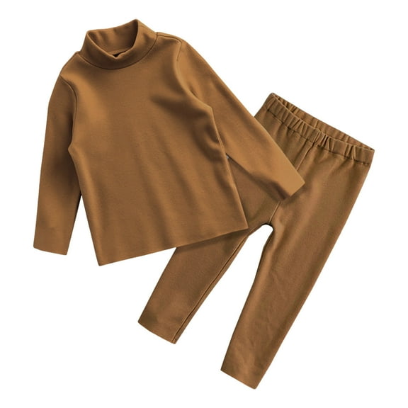 Hienoo Toddler Girls Pajamas Unisex Warm Solid Long Sleeve Top and Pants Sleepwear Set