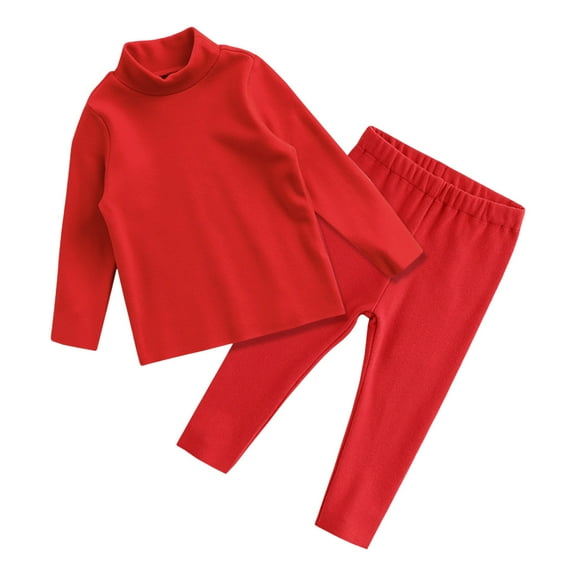 Hienoo Toddler Girls Pajamas Unisex Warm Solid Long Sleeve Top and Pants Sleepwear Set