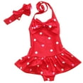 thumbnail image 1 of Hienoo Toddler Girls Polka Dots Swimsuit Ruffle Bow Halter One Piece Bathing Suit Headband, 1 of 4