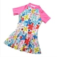 thumbnail image 1 of Hienoo Toddler Girls Rash Guard Swim Dress Short Sleeve Graphic Quick Dry Bathing Suit, 1 of 2