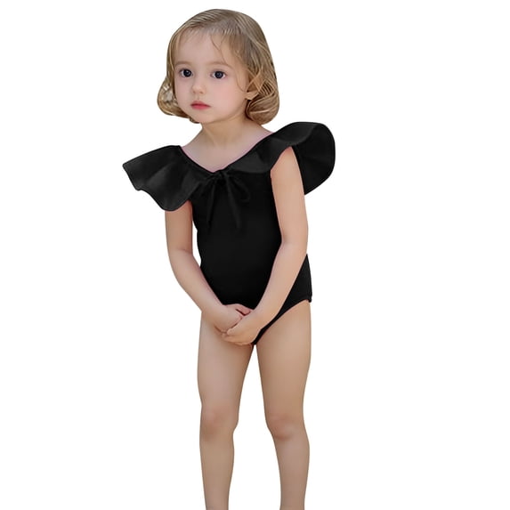 Hienoo Toddler Girls Ruffle One-Piece Swimsuit Quick Drying Backless Swimwear Bathing Suit