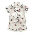 thumbnail image 1 of Hienoo Toddler Girls Satin Pajamas Cartoon Button Down Short Sleeve Top Shorts Sleepwear, 1 of 5
