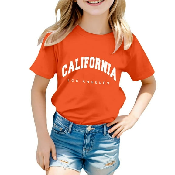 Hienoo Toddler Girls Short Sleeve Tshirt California Print T Shirt Casual Pullover T-Shirt