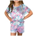 thumbnail image 1 of Hienoo Toddler Girls Shorts Clothing Set Tie-Dyed Short Sleeve Tshirt Shorts 2-Piece Set, 1 of 5