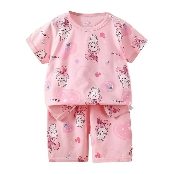 Hienoo Toddler Girls Summer Outfits Cartoon Print Short Sleeve T-Shirt Shorts Set, Sizes 4-5T