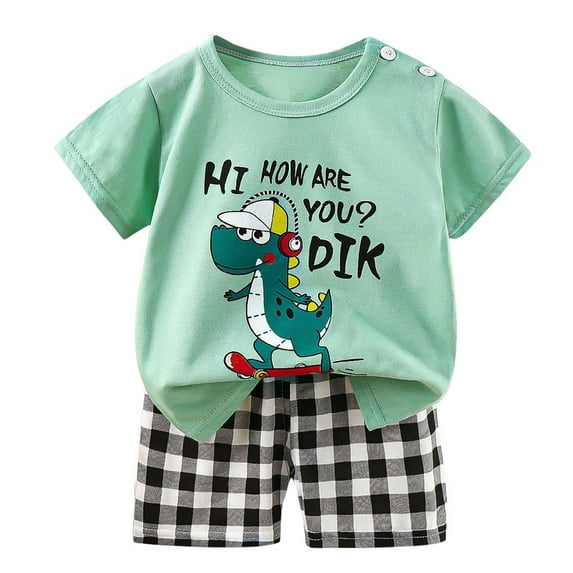 Hienoo Toddler Girls Summer Outfits Cartoon Print Short Sleeve T-Shirt Shorts Set, Sizes 4-5T