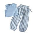 thumbnail image 1 of Hienoo Toddler Girls Summer Outfits Sleeveless Ribbed Tank Top Plaid Pants Set, Sizes 2-3T, 1 of 5