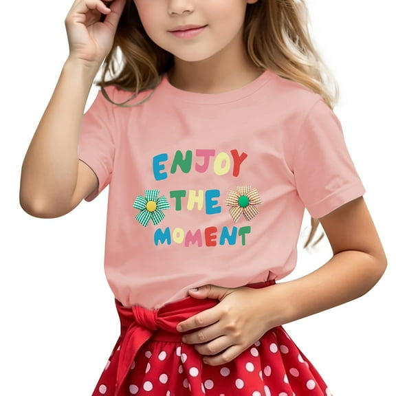 Hienoo Big Girls Summer T Shirt Letter Print Short Sleeve Soft T-Shirt, Sizes 4-11