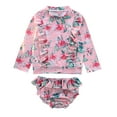 thumbnail image 1 of Hienoo Toddler Girls Swimsuit Floral Ruffle Long Sleeve Rashguard Swim Shorts Sun Protection Bathing Suit Swimwear, 1 of 7