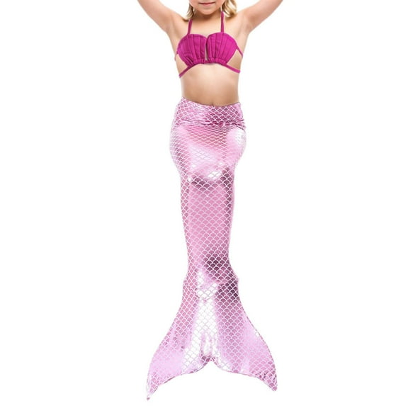 Hienoo Toddler Girls Swimwear Scale Print Ruffle Bikinis Fish Tail Set Swimsuit,3-Piece