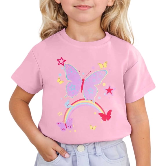 Hienoo Toddler Girls T-Shirt Butterfly Print Short Sleeve T Shirt Casual Sports Tee Shirt