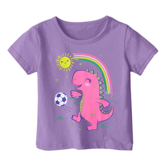 Hienoo Toddler Girls T Shirt Cute Cartoon Dinosaur Print Short Sleeve T-Shirt for Children