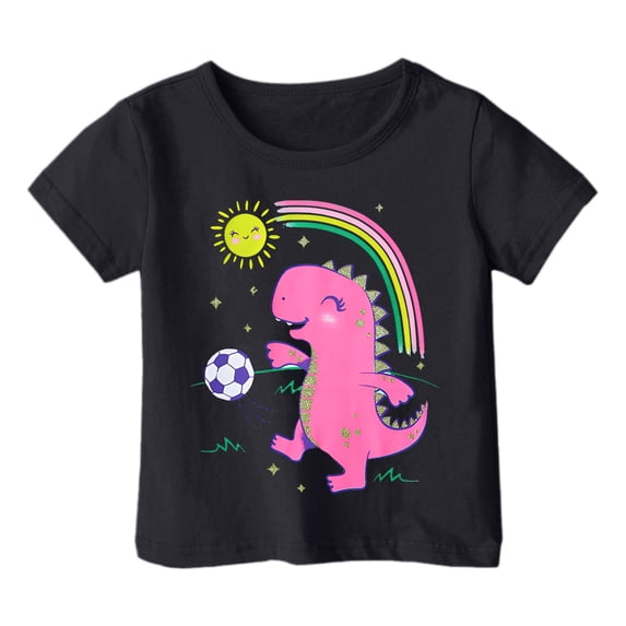 Hienoo Toddler Girls T Shirt Cute Cartoon Dinosaur Print Short Sleeve T-Shirt for Children