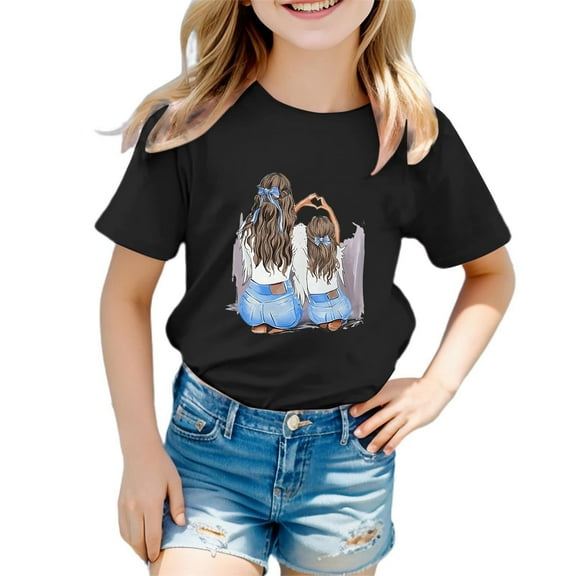 Hienoo Toddler Girls T-Shirt Graphic Print Short Sleeved T Shirt Children's Casual Tshirt