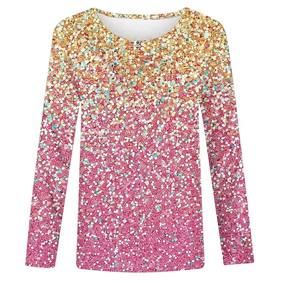 Hienoo Toddler Girls T-Shirt Sequin Printed Long Sleeve T Shirt Trendy Loose Soft Tshirt