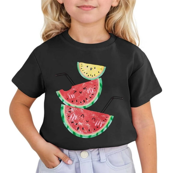 Hienoo Toddler Girls T Shirt Watermelon Print Short Sleeve Tshirt Kids Soft Cute T-Shirt