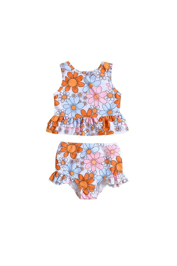 Toddler Girls Tankini Swimsuit Floral Ruffle Beach Bathing Suit Two Piece Swimwear