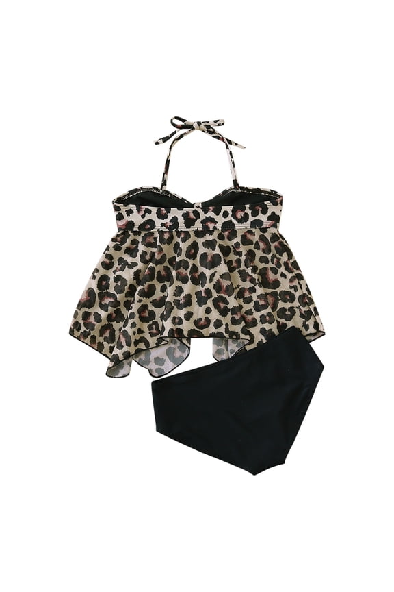 Toddler Girls Tankini Swimsuit Leopard Halter Bathing Suit Kids Swimwear Beachwear