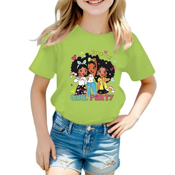 Hienoo Toddler Girls' Tee Cartoon Graphic Short Sleeve Cotton T Shirt Casual Sports T-Shirt