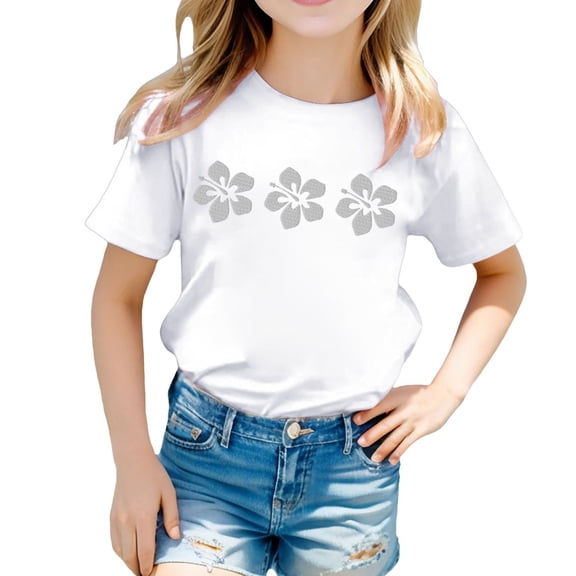 Hienoo Toddler Girls Tee Shirt Flower Print Short Sleeved Round Neck T Shirt Casual T-Shirt