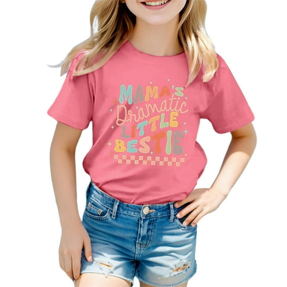 Hienoo Toddler Girls Tee Shirt Letter Print Short Sleeve T-Shirt Round Neck Casual T Shirt