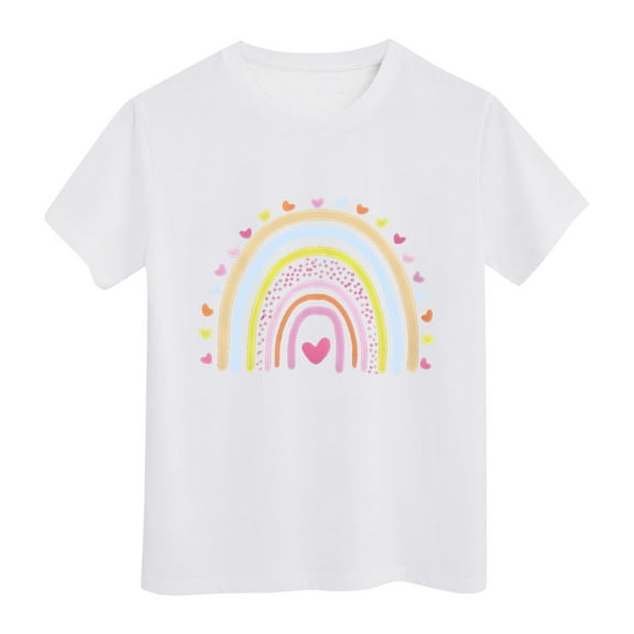 Hienoo Toddler Girls Tshirt Rainbow Print Short Sleeve T Shirt Summer Trendy Tee Top