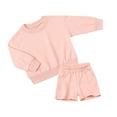 thumbnail image 1 of Hienoo Toddler Girlss 2Pcs Outfits Solid Color Crewneck Sweatshirt with Shorts Sweatsuits, 1 of 2