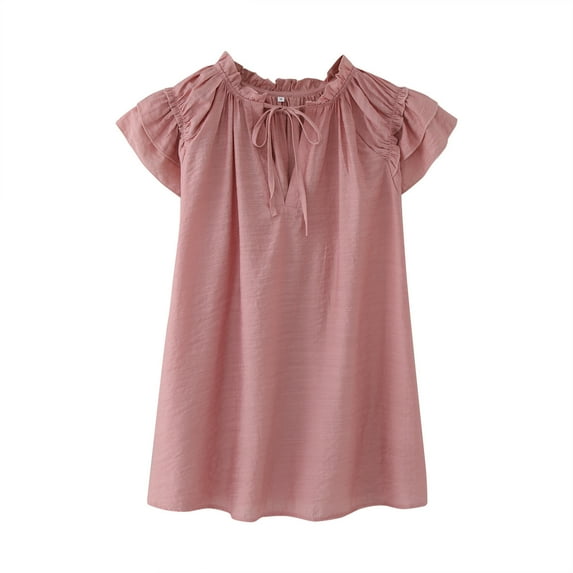 Hienoo Tween Girls Tee Shirt Ruffle Solid Short Sleeved T Shirt Casual Sports T-Shirt