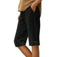 thumbnail image 1 of Hienoo Women Linen Knee Length Shorts Casual Loose Lightweight Bermuda Shorts, Sizes S-3XL, 1 of 3
