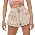 thumbnail image 1 of Hienoo Women Ruffle Denim Shorts Juniors High Waist Lightweight Pocket Shorts, Sizes S-XL, 1 of 5
