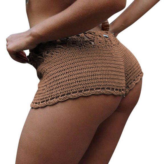 Hienoo Women's Beach Crochet Shorts Solid Color Slim Fit Mini Shorts, Sizes S-L