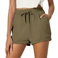 thumbnail image 1 of Hienoo Women's Casual Drawstring Pocket Shorts Solid Plain Weave Beach Shorts, Sizes S-XXL, 1 of 6