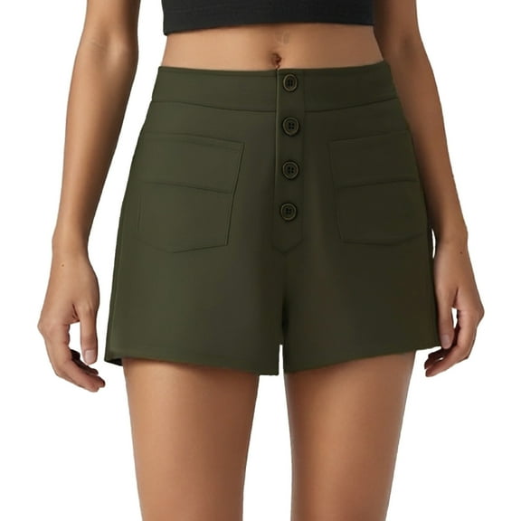Hienoo Women's Casual Pocket Shorts Mid Rise Versatile Solid Plain Shorts, Sizes XS-XXL