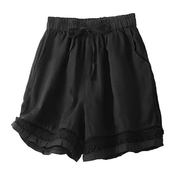 Hienoo Women's Cotton Linen Loose Casual Shorts Lightweight Pull On Shorts, Sizes M-3XL