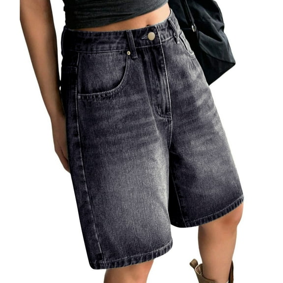 Hienoo Women's Denim Bermuda Shorts High Waist Straight-Leg Jean Shorts, Sizes S-XL