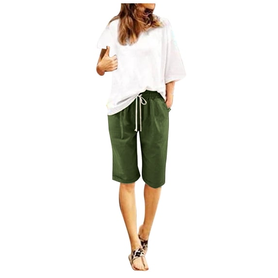 Hienoo Women's High Rise Bermuda Shorts Elastic Waist Casual Loose Shorts, Sizes 4XL-7XL