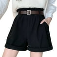 thumbnail image 1 of Hienoo Women's High Waist Corduroy Shorts with Belt Casual Soft Pocket Shorts, Sizes S-XXL, 1 of 4