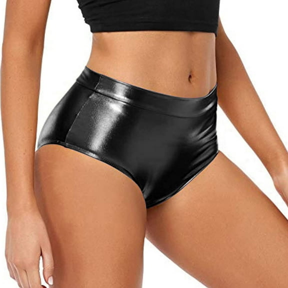 Hienoo Women's High Waisted Metallic Hotpants Shorts Rave Bottoms Dancing Clubwear, Sizes S-L