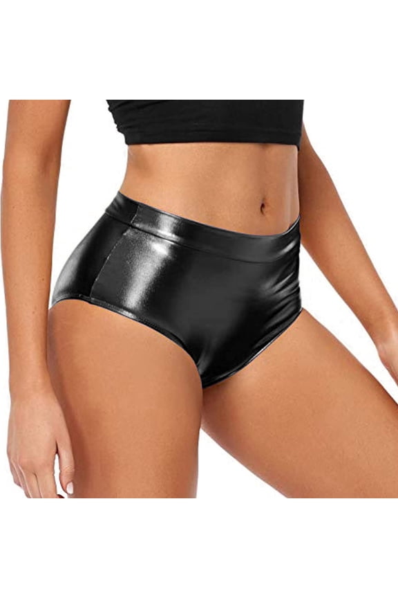 Women's High Waisted Metallic Hotpants Shorts Rave Bottoms Dancing Clubwear, Sizes S-L