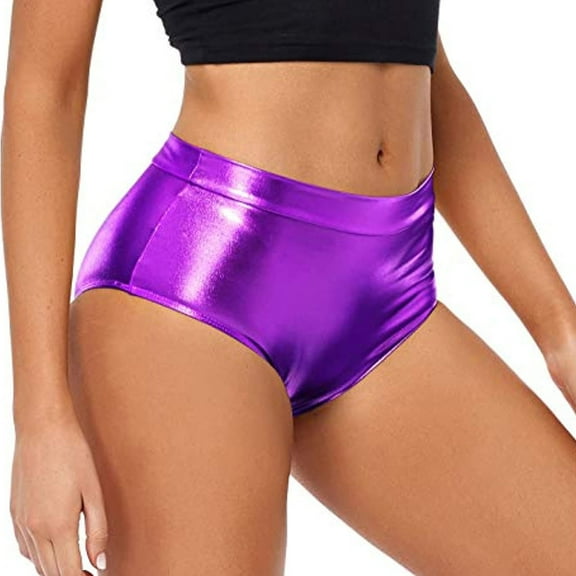 Hienoo Women's High Waisted Metallic Hotpants Shorts Rave Bottoms Dancing Clubwear, Sizes S-L