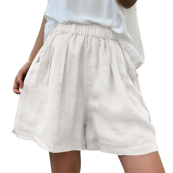 Hienoo Women's Linen Vintage Casual Shorts Solid High Waist Loose Fit Shorts, Sizes M-3XL