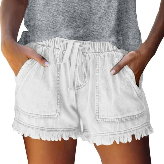 Hienoo Women's Plus Size Casual Denim Shorts High Rise Pocket Relaxed Fit Jean Shorts, Sizes XS-XXXL