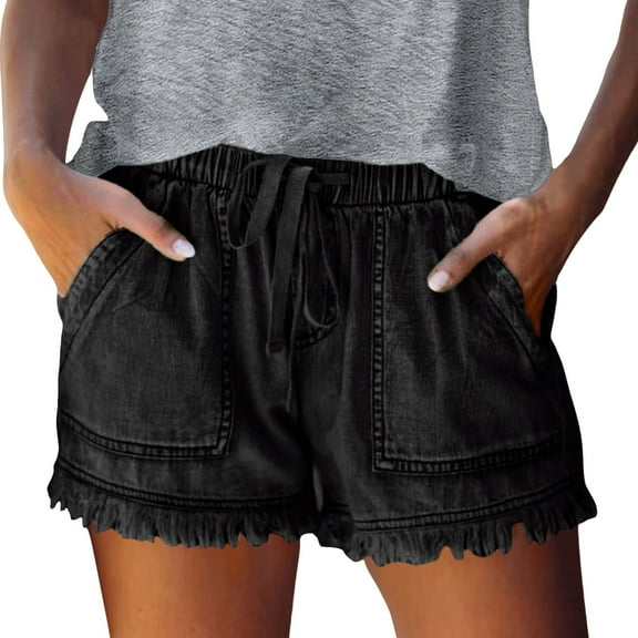 Hienoo Women's Plus Size Casual Denim Shorts High Rise Pocket Relaxed Fit Jean Shorts, Sizes XS-XXXL