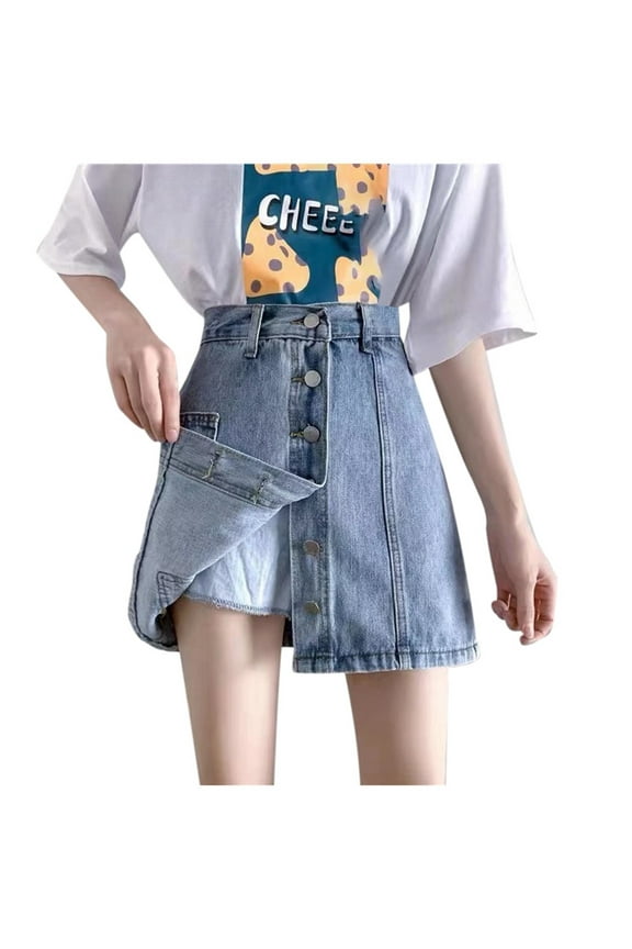 Women's Plus Size Denim A Line Skirt Breasted High Rise Jean Shorts Skort, Sizes S-5XL